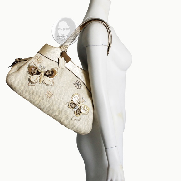 Coach Lexi Shoulder Bag Butterfly #F16584 Straw and Leather Satchel 2011 - Picture 4 of 11